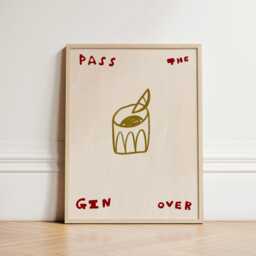 Pass The Gin Print, Trendy Drinks Retro Kitchen Poster, Bar Cart Art Art, Illustration Wall Unframed - thumbnail 2