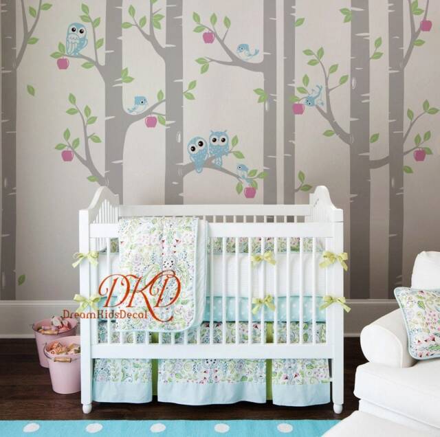 Birch Tree Owls Wall Decal, Baby Nursery Decor - image 1
