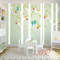 Birch Tree Owls Wall Decal, Baby Nursery Decor - thumbnail 2