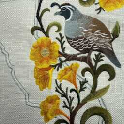California Quail & Poppy Medley. Embroidered With Feather Insert - thumbnail 4