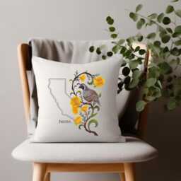 California Quail & Poppy Medley. Embroidered With Feather Insert - thumbnail 2