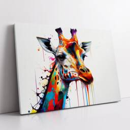 Colorful Giraffe Head Abstract Oil Painting Splatter Style Wall Art, Framed Canvas Poster Print, Home Kitchen Office Room Decor, Gifts - thumbnail 2