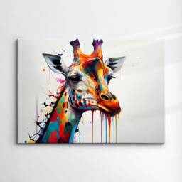 Colorful Giraffe Head Abstract Oil Painting Splatter Style Wall Art, Framed Canvas Poster Print, Home Kitchen Office Room Decor, Gifts - thumbnail 3