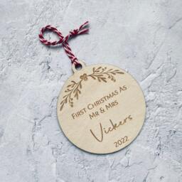 Personalised First Christmas Bauble - Mr & Mrs Wooden Ornament - thumbnail 2