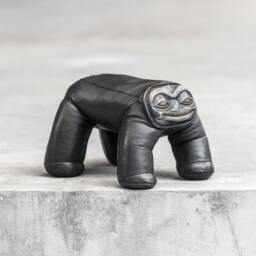 Handmade Frog Dog Art Toy Black Leather Body, Brass Face Sculpture - thumbnail 2