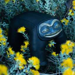 Handmade Frog Dog Art Toy Black Leather Body, Brass Face Sculpture