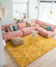 Yellow White Diamond Moroccan Rug, Large Shag Area Hand Tufted Berber Carpet, Boho Home Decor - thumbnail 1