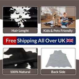 Authentic Black & White Cowhide Rug - Medium Natural Leather Skin For Elegant Interiors - thumbnail 4