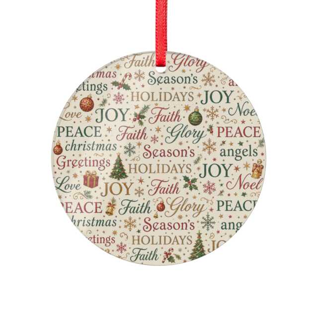 Christmas Words Pattern Acrylic Ornament - Heart Shape
