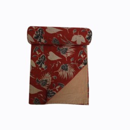 Vintage Kantha Stitched Blanket Twin Size Handmade Cotton Quilt