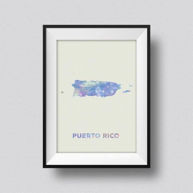 Puerto Rico Watercolor Map Art Print Ink Splash Poster Canvas