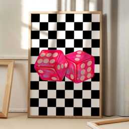 Black & White Checkered Dice Modern Art Canvas Poster, Trendy Wall Art, Apartment Aesthetic Decor, Retro Home Printed Gift - thumbnail 1