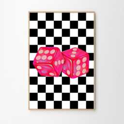 Black & White Checkered Dice Modern Art Canvas Poster, Trendy Wall Art, Apartment Aesthetic Decor, Retro Home Printed Gift - thumbnail 2