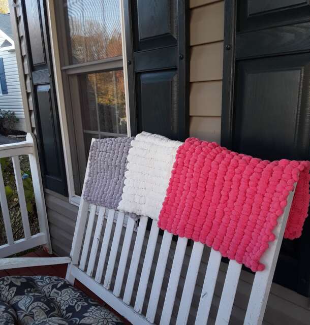 White, Grey, Or Pink Mini Pom Baby Blanket - image 1