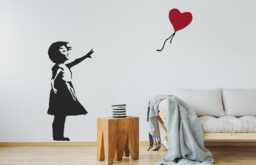 Banksy Balloon Girl Wall Decal With Flying Heart, Street Art Sticker, Graffiti Stencil Style, Urban Home & Office Decor - thumbnail 1
