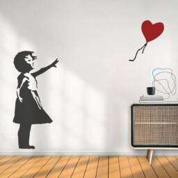 Banksy Balloon Girl Wall Decal With Flying Heart, Street Art Sticker, Graffiti Stencil Style, Urban Home & Office Decor - thumbnail 2