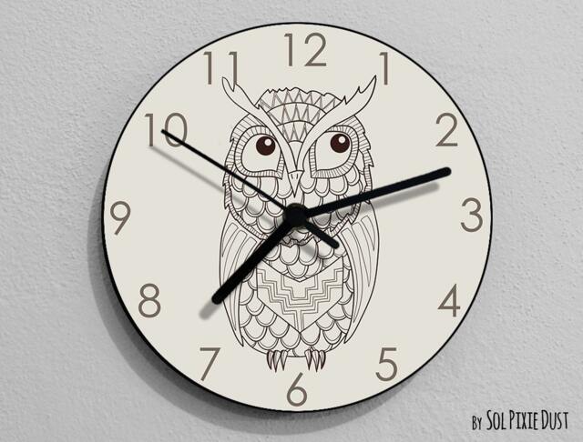 Owl Hand Drawing 4 Wall Clock - Kids Nursery Room, Teens Baby Room - image 1