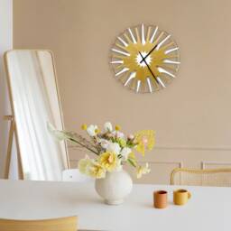 Modern White & Gold Wall Clock Oversized Sparkling Golden Decor - thumbnail 2