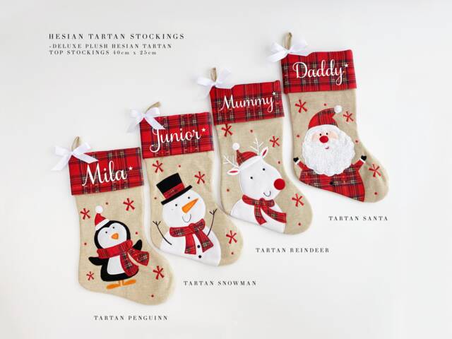 Personalized Plush Santa Christmas Stocking Tartan Design - image 1
