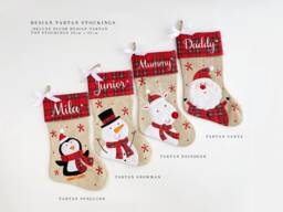 Personalized Plush Santa Christmas Stocking Tartan Design - thumbnail 1