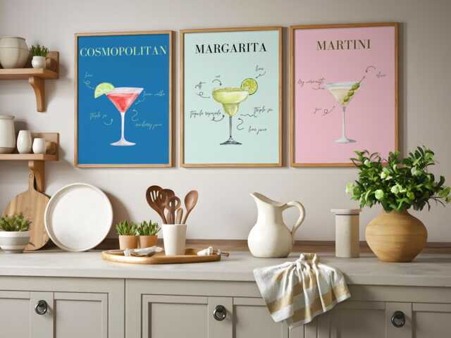 Cocktail Wall Art Margarita, Martini, Cosmopolitan - Bar Decor - image 1