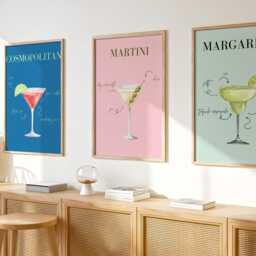 Cocktail Wall Art Margarita, Martini, Cosmopolitan - Bar Decor - thumbnail 2