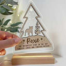 "Personalised Christmas Dog Memorial Night Light With Wooden Led Base ""The Brightest Star in The Sky" - thumbnail 2
