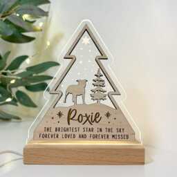 "Personalised Christmas Dog Memorial Night Light With Wooden Led Base ""The Brightest Star in The Sky" - thumbnail 3