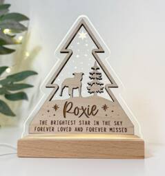 "Personalised Christmas Dog Memorial Night Light With Wooden Led Base ""The Brightest Star in The Sky" - thumbnail 1