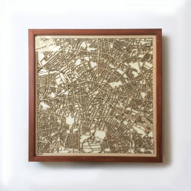 Berlin Wooden Map - Laser Cut Mahogany, Minimalist Framed Wall Art - image 1