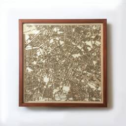 Berlin Wooden Map - Laser Cut Mahogany, Minimalist Framed Wall Art