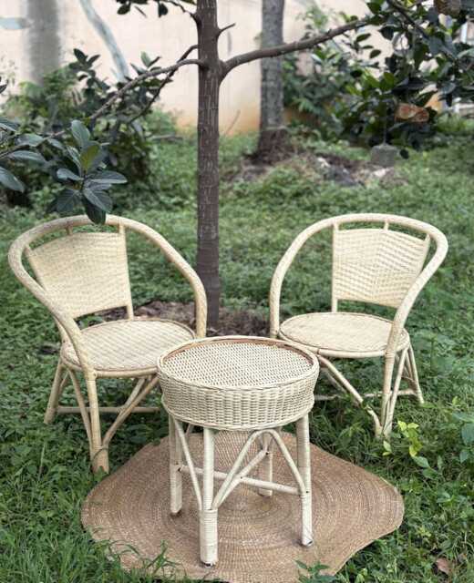 Handcrafted Cane Chair & Table Set Balcony Garden Furniture - image 1