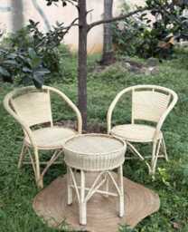 Handcrafted Cane Chair & Table Set Balcony Garden Furniture