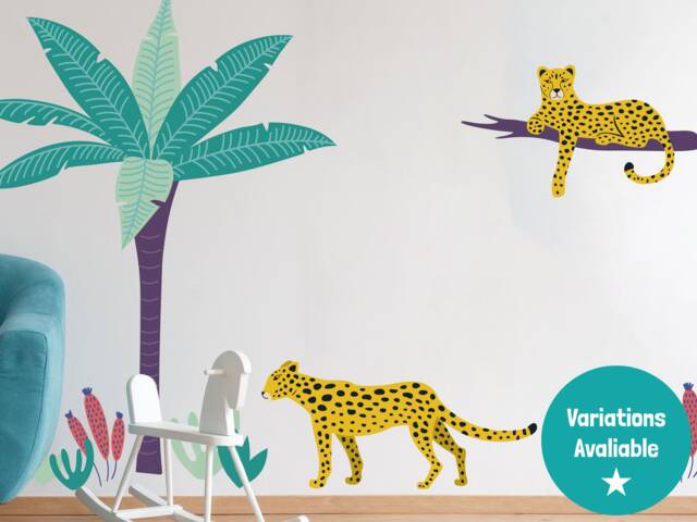 Bright Cheetahs Wall Sticker Pack, Jungle Stickers, Safari Room Decor, Cheetah Decor - image 1