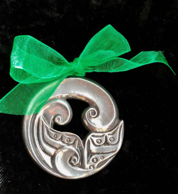 Pewter Whale Tail Christmas Ornament Alaskan Native Style - image 1