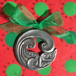 Pewter Whale Tail Christmas Ornament Alaskan Native Style - thumbnail 3