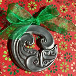 Pewter Whale Tail Christmas Ornament Alaskan Native Style - thumbnail 2