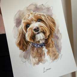 Custom Pet Portrait From Photo - Dog Or Cat Watercolor Painting Personalised Art Gift - thumbnail 3