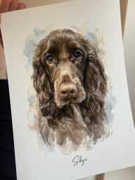 Custom Pet Portrait From Photo - Dog Or Cat Watercolor Painting Personalised Art Gift - thumbnail 1
