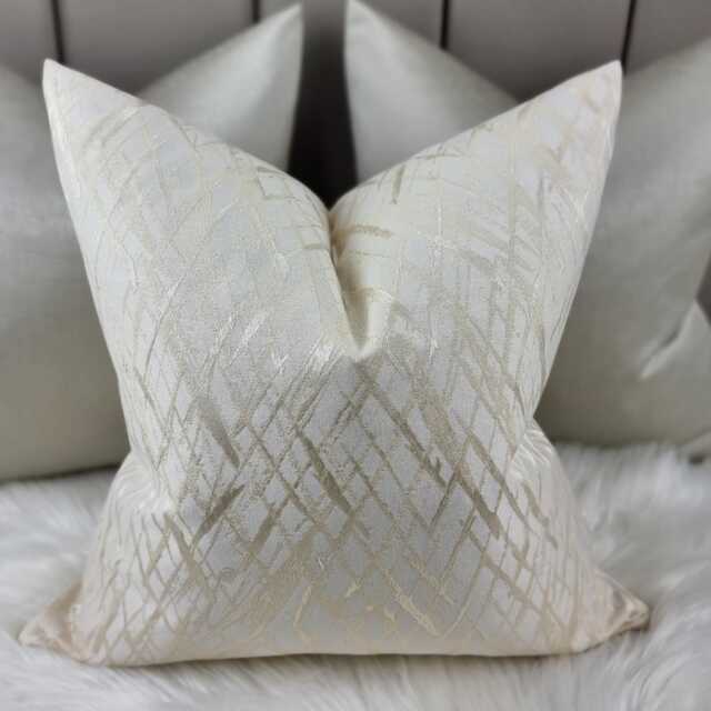 Glamorous Ivory Cream Gold Cushion Cover, Criss Cross Design - Elegant Home Decor Throw Pillow Cover Satin Accent - image 1