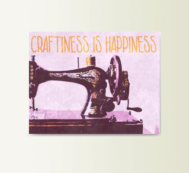 Craftiness Is Happiness Art Typograhy Inspirational Quote Metal Wall Fine Prints, Sign Tin