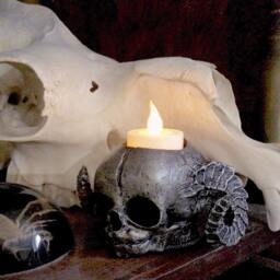 Satyr Fetal Skull Tea Light Holder, Hand Sculpted Resin Sculpture -Spooky Gothic Demon Candle For Halloween Gift & Home Decor - thumbnail 2