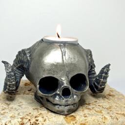 Satyr Fetal Skull Tea Light Holder, Hand Sculpted Resin Sculpture -Spooky Gothic Demon Candle For Halloween Gift & Home Decor - thumbnail 3