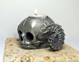 Satyr Fetal Skull Tea Light Holder, Hand Sculpted Resin Sculpture -Spooky Gothic Demon Candle For Halloween Gift & Home Decor