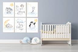 Elephant Nursery Print Hot Air Balloons, Moon & Stars Wall Art - thumbnail 1