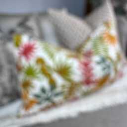 "Decorative Fall Leaf Design Cushion Cover, Orange Pillow Sofa Or Chair Accent Cover , Lumbar Size 12""x 20" - thumbnail 2