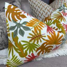 "Decorative Fall Leaf Design Cushion Cover, Orange Pillow Sofa Or Chair Accent Cover , Lumbar Size 12""x 20" - thumbnail 4