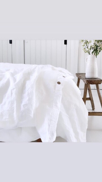White Linen Bedding Set Duvet Cover & Pillow Shams, Coconut Buttons - image 1