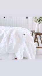White Linen Bedding Set Duvet Cover & Pillow Shams, Coconut Buttons - thumbnail 1