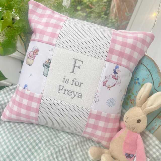 Peter Rabbit?? Alphabet Cushion Gingham - Personalised Baby Gift Personalized Pillow Beatrix Potter Nursery 1st Birthday - image 1